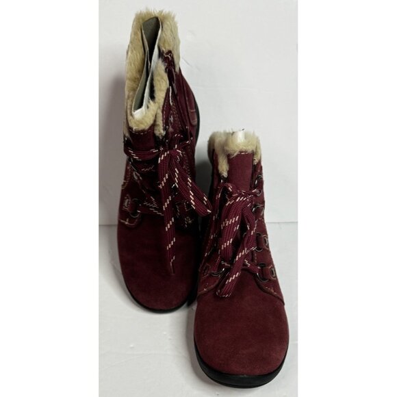 Earth Origins Womens Crowley Ankle Boots Water Repellant Suede Faux Fur Merlot 7 - Picture 5 of 14